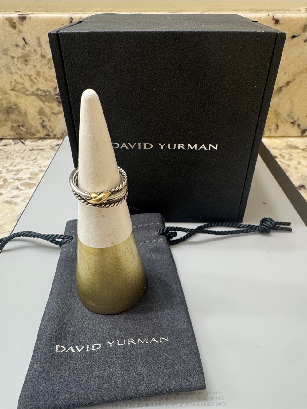David Yurman Sterling Silver & 18K Gold Cable Ring Size 5